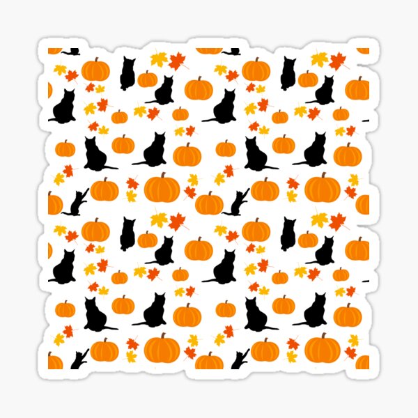 Black Cats, Pumpkins, and Fall Leaves Pattern Sticker