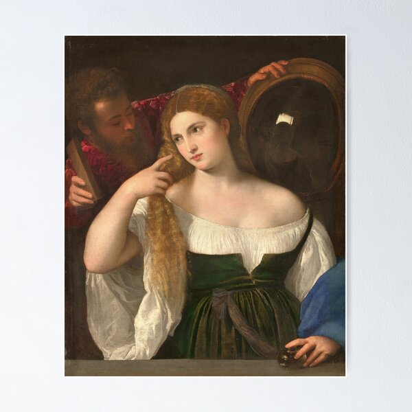 Aperçu de l'œuvre Femme au miroir (1515) - Titien créée et vendue par SALON DES ARTS.