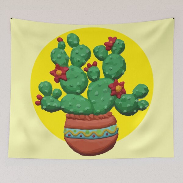 Item preview, Cactus pot mexican nopal decoration prickly pear southwest sun red flowers designed and sold by T-Mex.