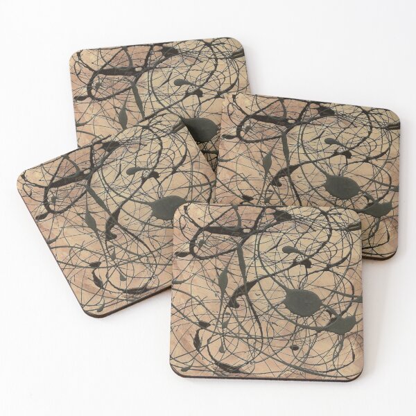 Item preview, Pollock Inspired Abstract Black On Beige Modern Art Drip Painting - Corbin designed and sold by CorbinHenry.