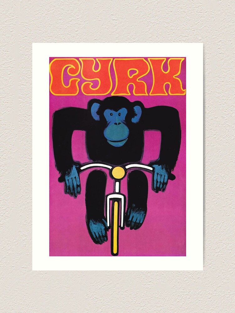 Alternate view of 1968 Cyrk Cycling Chimpanzee Polish Circus Poster Art Print