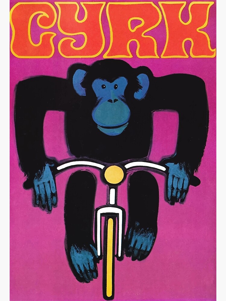 1968 Cyrk Cycling Chimpanzee Polish Circus Poster by retrographics