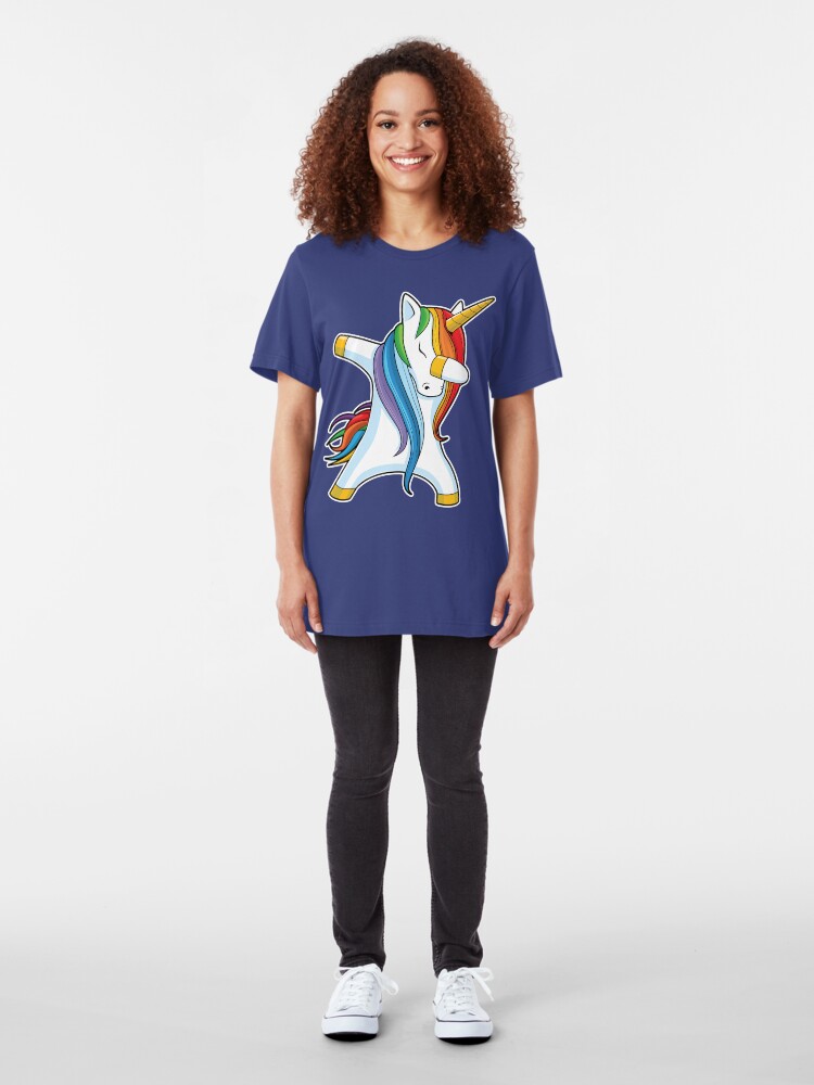 Vista alternativa de Camiseta ajustada Dabbing Unicorn Shirt Cute Funny Unicorns camiseta Regalos para niños Chicas Niños Mujeres Hombres