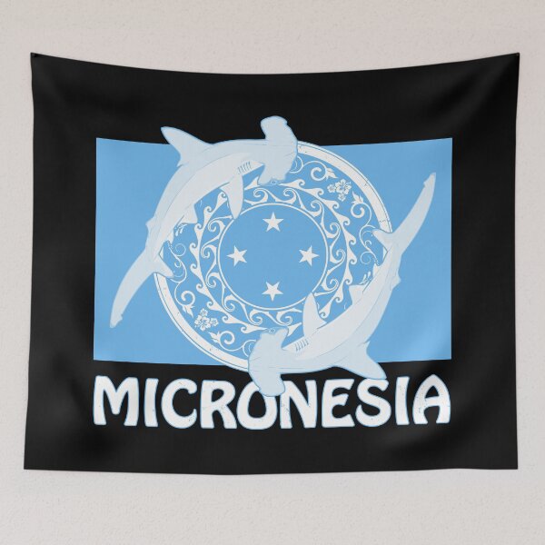 Item preview, Flag of Micronesia with hammerhead sharks designed and sold by NicGrayGraphic.