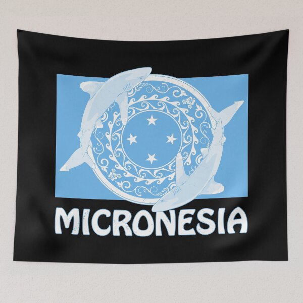 Item preview, Flag of Micronesia with Oceanic Whitetip Sharks designed and sold by NicGrayGraphic.