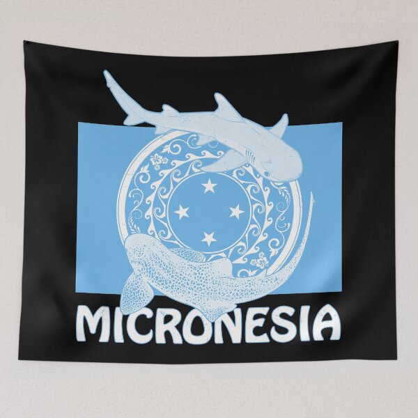 Item preview, Flag of Micronesia with white tip reef shark and zebra shark designed and sold by NicGrayGraphic.