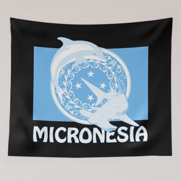 Item preview, Micronesia flag with dolphin and hammerhead shark designed and sold by NicGrayGraphic.