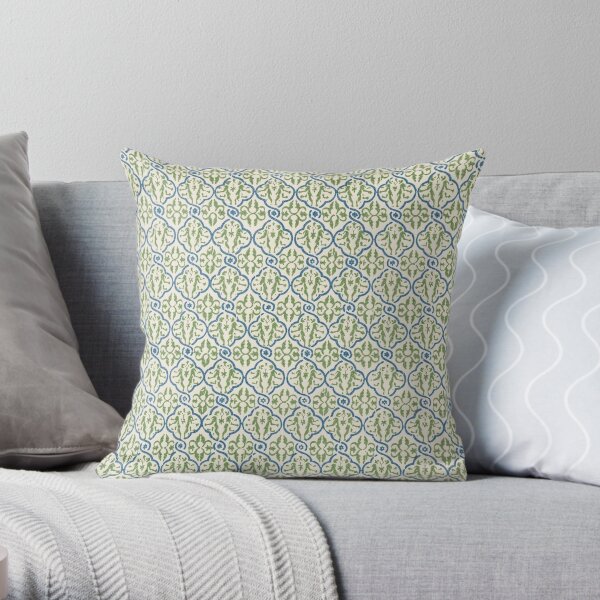 Vintage Italian Creatures Back 2 Back Green Blue Throw Pillow