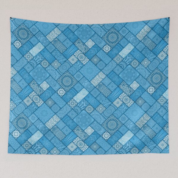 Item preview, Shades of Teal Indian Diagonal Floral Tiles pattern designed and sold by Art-by-Geoff.