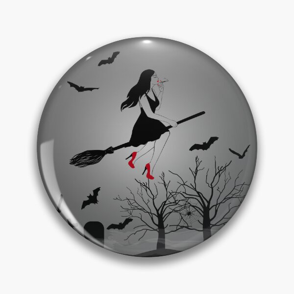 Item preview, Witch flying on a broom with a spooky tree with bats, gravestones, spiderwebs, spiders and full moon. Happy Halloween vector illustration designed and sold by Familyshmot.