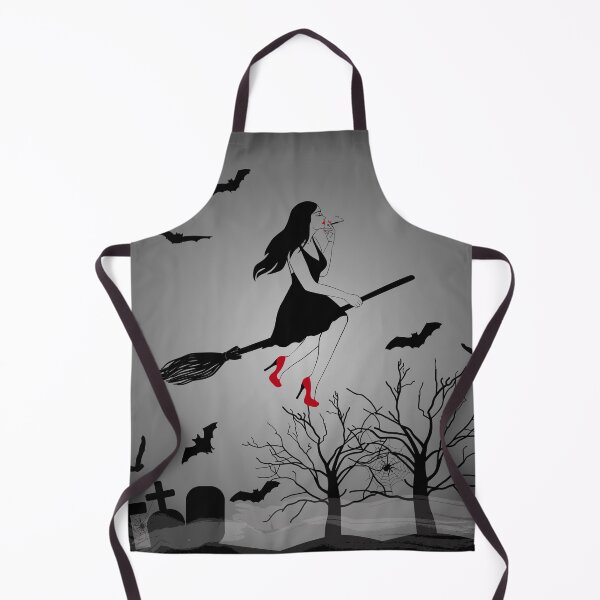 Item preview, Witch flying on a broom with a spooky tree with bats, gravestones, spiderwebs, spiders and full moon. Happy Halloween vector illustration designed and sold by Familyshmot.