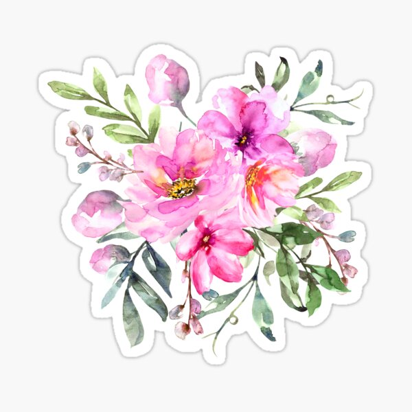 Pink Flower Watercolor Sticker