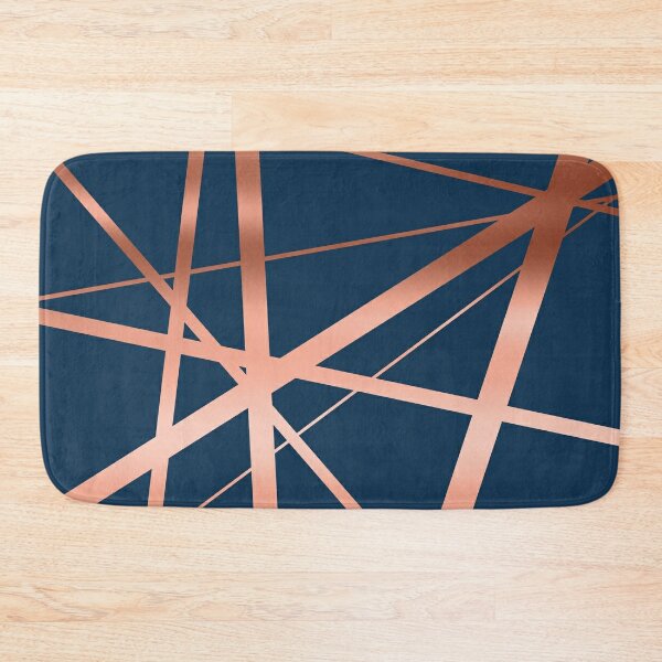 Turquoise Navy Blue Agate Black Gold Geometric Triangles Bath Mat by  BlackStrawberry