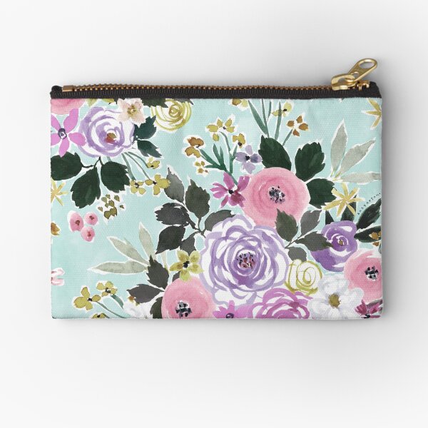 INQUISITIVE Aqua Lavender Chintz Floral Zipper Pouch