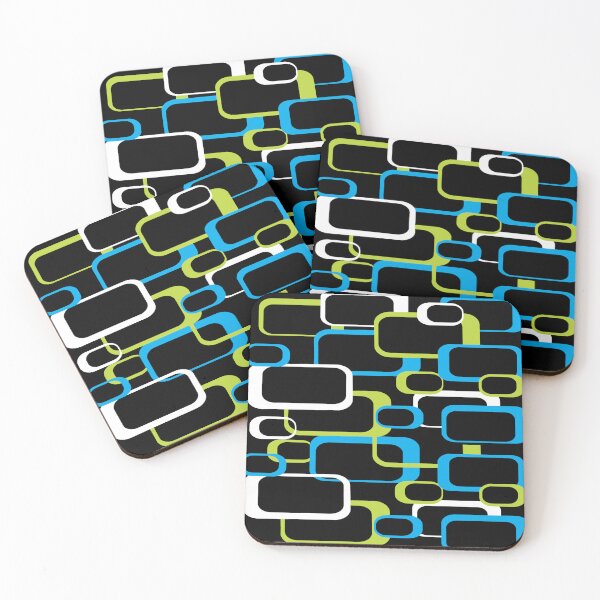 Item preview, Retro Squares Green Blue White Pattern Black Background designed and sold by ValeriesGallery.