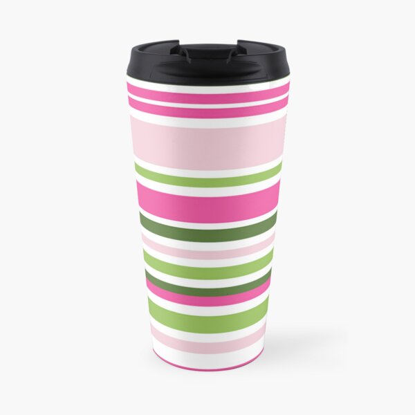 Stripe Pink and Green Travel Coffee Mug