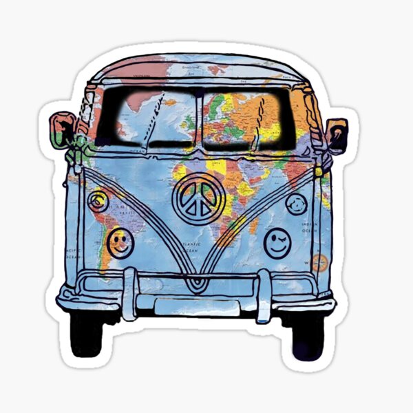 Trippy Little World Traveler VW Van Sticker