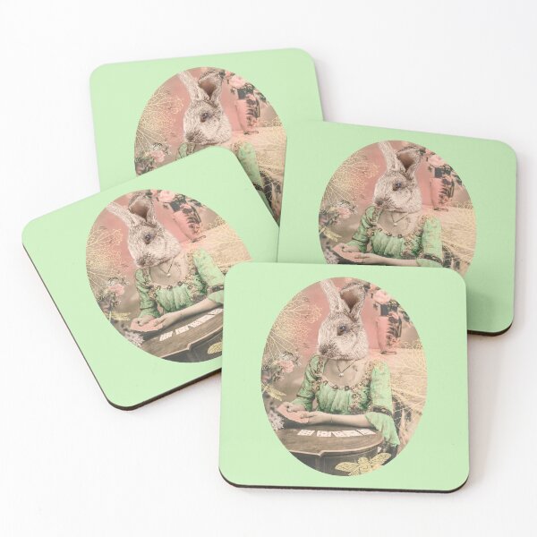 Item preview, Go Ask Alice White Rabbit pink and mint designed and sold by sandpaperdaisy.