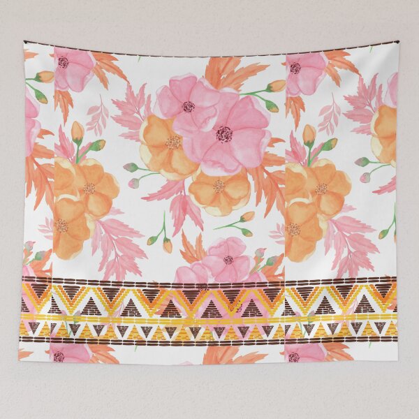 Item preview, Orange & pink flowers, tribal trim seamless designed and sold by PalomaHealing24.