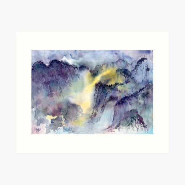 Mountain and Waterfall with a Stormy Sky Art Print