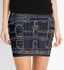 A line art on black of The Cultural Palace in Drobeta Turnu Severin, Romania Mini Skirt