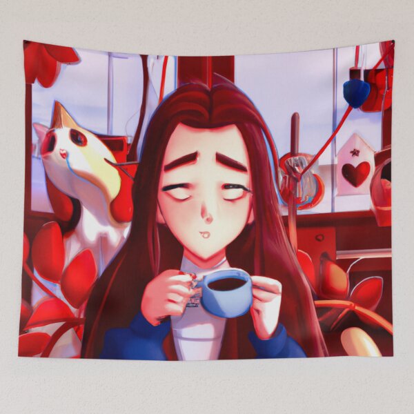 Item preview, Anime girl drinking coffe chil sakura with spirit cat designed and sold by Mirko Torresi.