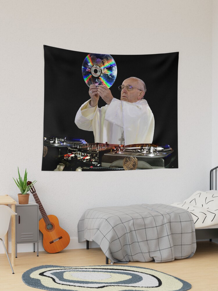 Thumbnail 1 of 3, Tapestry, DJ Earth Pope Francis, EDM Holy Father designed and sold by worn.