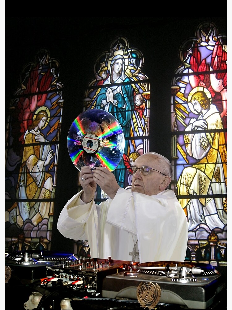 Disover Catholic DJ Earth Pope Francis Turntable EDM Premium Matte Vertical Poster