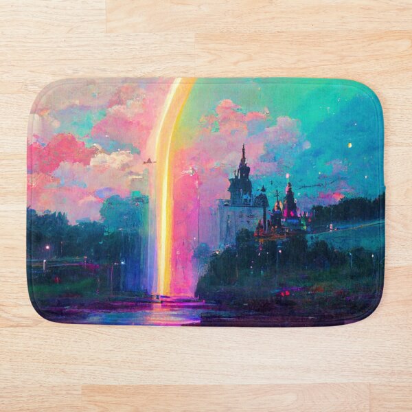 Artikelvorschau, Regenbogen-Licht-Wasserfall-Schloss-Szene entworfen und verkauft von MythicPrompts.
