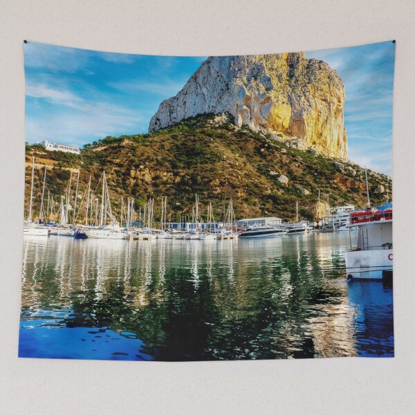 Item preview, MARITIME #7 - Boats Docked at base of Granite Rock Reflected in Water designed and sold by DEL-Productions.