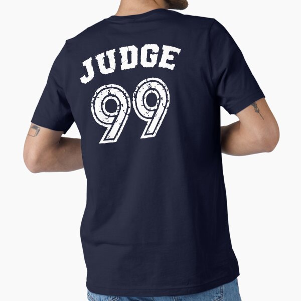 Vista previa del artículo con la obra «Juez 99, viene el día del juicio final Camisa Azul Marino Béisbol de Nueva York - ¡Soy un gran fanático!», diseñado y vendido por MeriemStore.