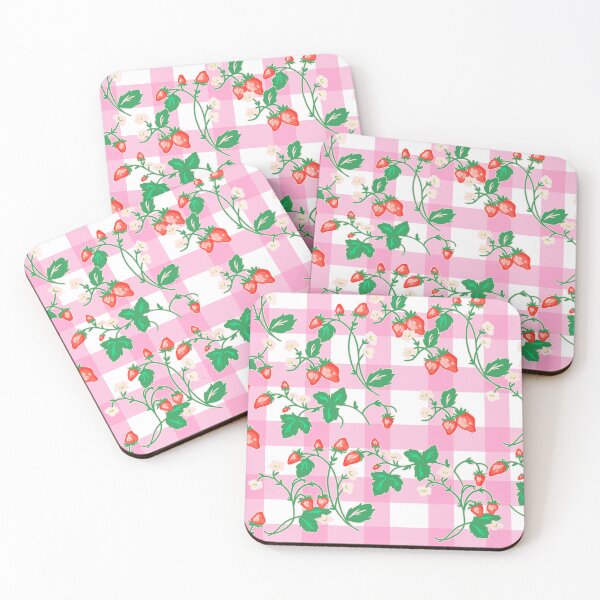 Item preview, Cottagecore Strawberry Patch on Pink Gingham designed and sold by Cass Noel Studio.