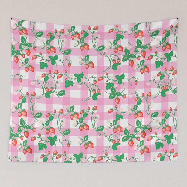 Item preview, Cottagecore Strawberry Patch on Pink Gingham designed and sold by Cass Noel Studio.