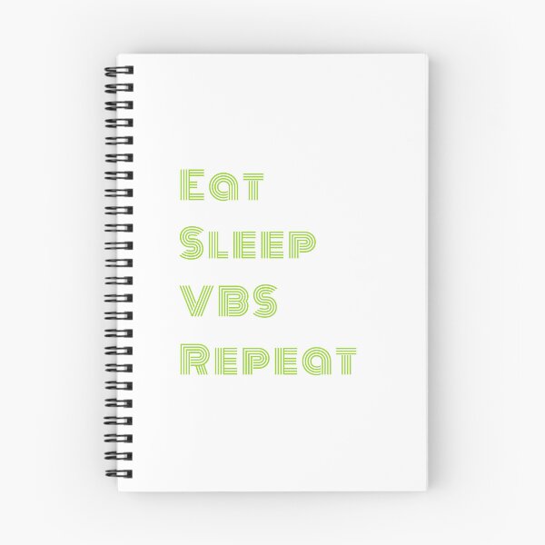 Aperçu de l'œuvre Eat Sleep VBS Repeat - Typographie verte de l'école biblique de vacances créée et vendue par Digitalme Designs.