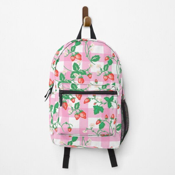 Item preview, Cottagecore Strawberry Patch on Pink Gingham designed and sold by Cass Noel Studio.
