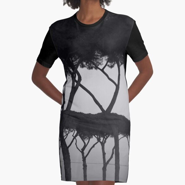 PHOTOGRAPHY BLACK AND WHITE TREES Graphic T-Shirt Dress