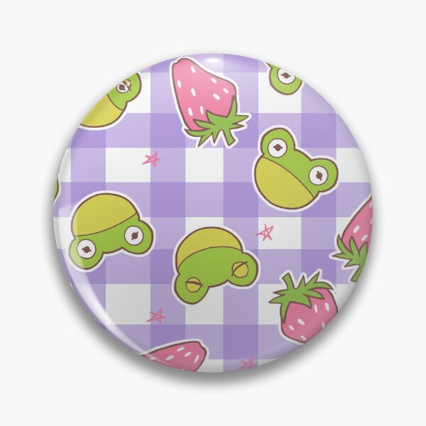 Item preview, Cottagecore Froggies and Strawberries on Purple Gingham designed and sold by Cass Noel Studio.