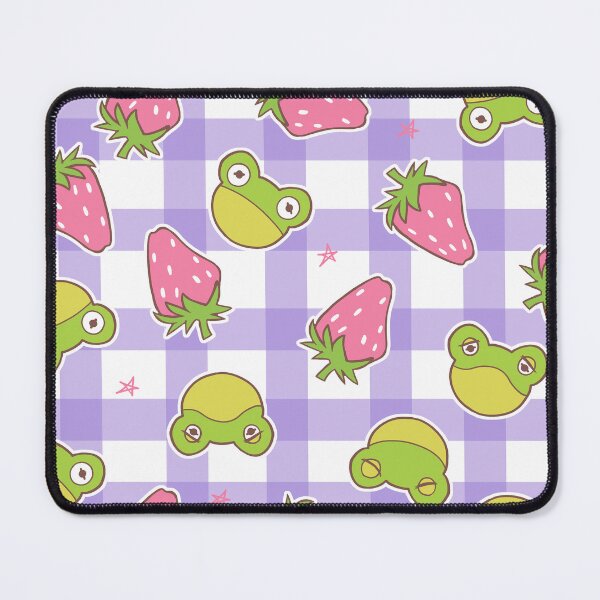 Item preview, Cottagecore Froggies and Strawberries on Purple Gingham designed and sold by Cass Noel Studio.