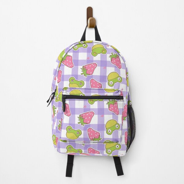 Item preview, Cottagecore Froggies and Strawberries on Purple Gingham designed and sold by Cass Noel Studio.