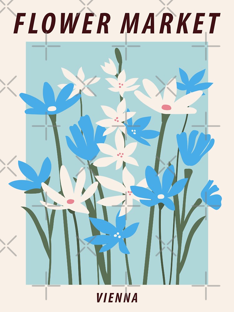 Thumbnail 3 of 3, Sticker, Flower market poster, Blue flower art, Vienna, Posters aesthetic, Floral art, Vintage, Cottagecore designed and sold by KristinityArt.