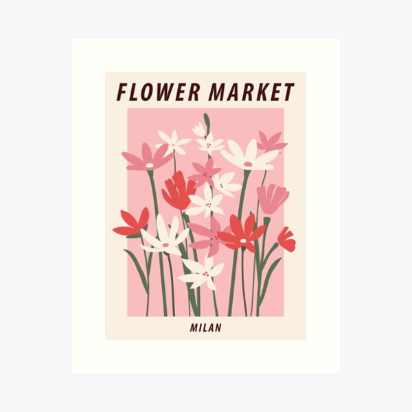 Flower market print, Milan, Cute pink flowers art, Posters aesthetic, Floral art, Retro print, Cottagecore Art Print