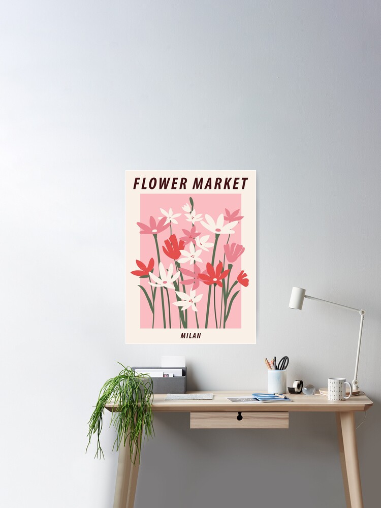 Thumbnail 1 of 3, Poster, Flower market print, Milan, Cute pink flowers art, Posters aesthetic, Floral art, Retro print, Cottagecore designed and sold by KristinityArt.