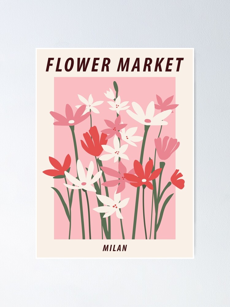 Flower market print, Milan, Cute pink flowers art, Posters