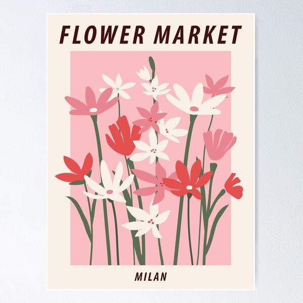 Flower market print, Milan, Cute pink flowers art, Posters aesthetic,  Floral art, Retro print, Cottagecore Poster for Sale by KristinityArt