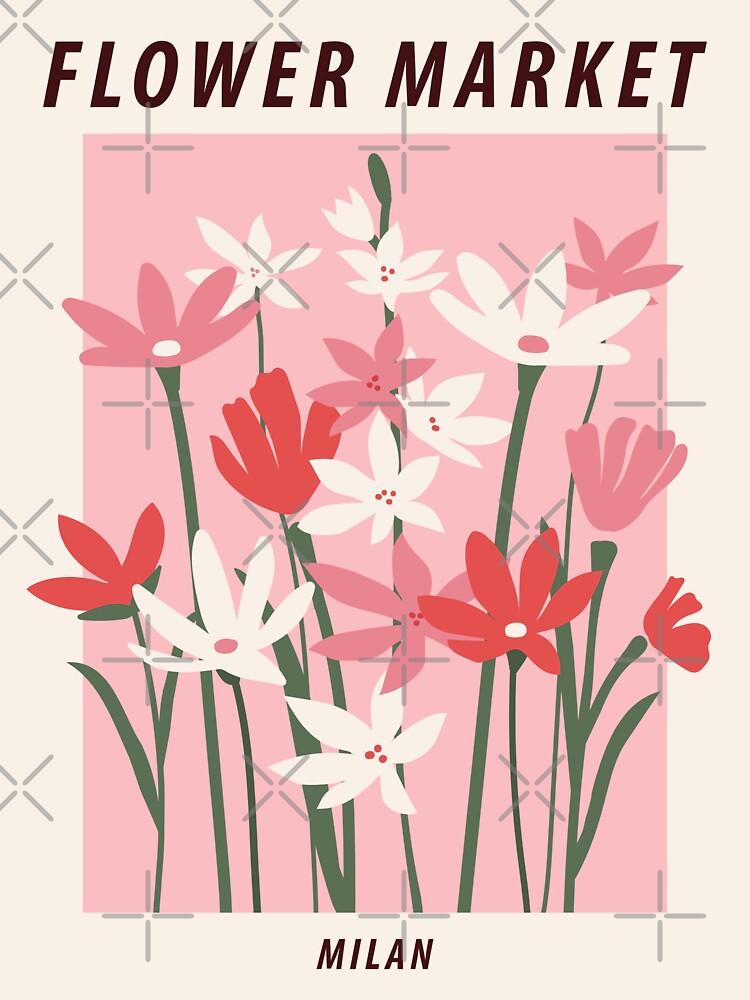 Thumbnail 3 of 3, Sticker, Flower market print, Milan, Cute pink flowers art, Posters aesthetic, Floral art, Retro print, Cottagecore designed and sold by KristinityArt.