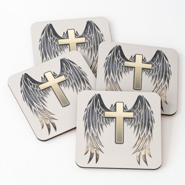 Item preview, Gold Cross with Angel Wings - Christian Graphic designed and sold by Narrow-Path.