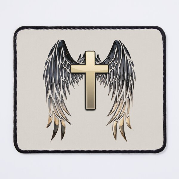 Item preview, Gold Cross with Angel Wings - Christian Graphic designed and sold by Narrow-Path.