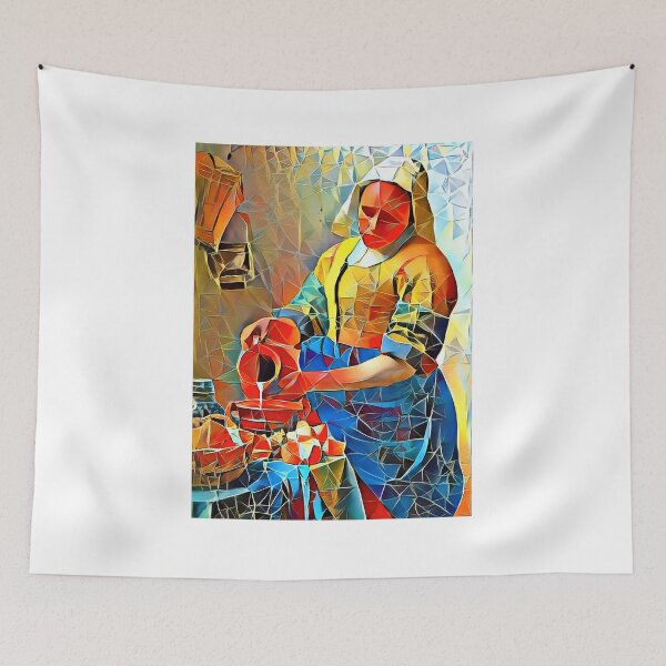 Item preview, The Milkmaid by Johannes Vermeer in the cubist style with big triangular shapes designed and sold by NickoPrints.