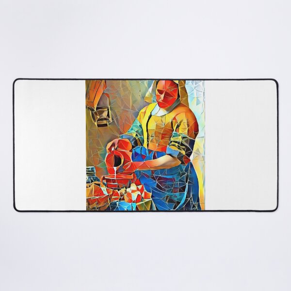 Item preview, The Milkmaid by Johannes Vermeer in the cubist style with big triangular shapes designed and sold by NickoPrints.