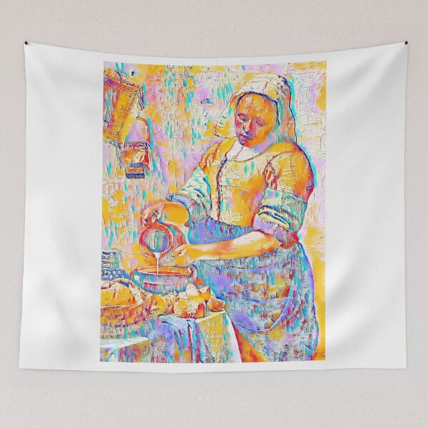 Item preview, The Milkmaid by Johannes Vermeer - colorful palette knife oil texture designed and sold by NickoPrints.